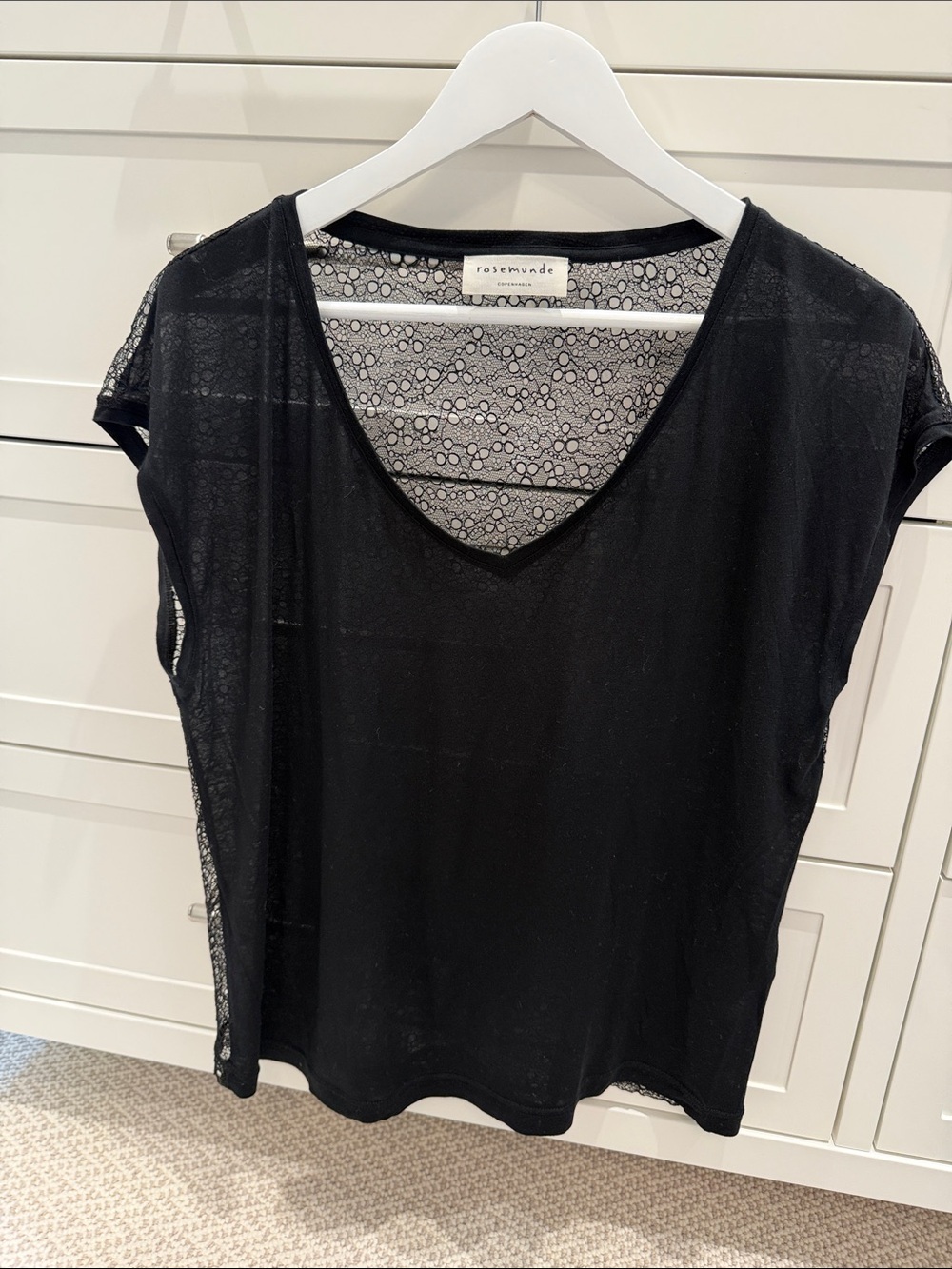 Rosemunde Copenhagen Black Lace Effect V-Neck Top